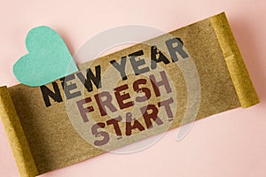 Word writing text New Year Fresh Start. Business concept for Time to follow resolutions reach out dream job written on Folded Card