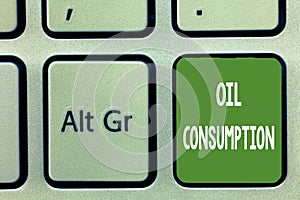 Word writing text Oil Consumption. Business concept for This entry is the total oil consumed in barrels per day