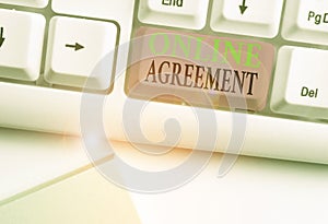 Word writing text Online Agreement. Business concept for contract modelled signed and executed electronically.