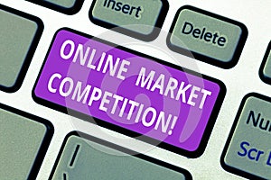 Word writing text Online Market Competition. Business concept for Rivalry between companies selling same product Keyboard key