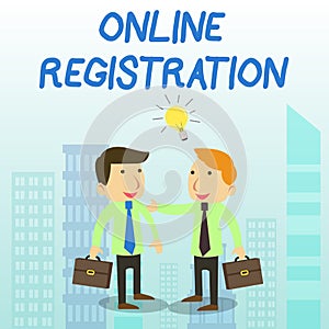 Word writing text Online Registration. Business concept for System for subscribing or registering via the Internet Two