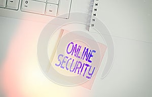 Word writing text Online Security. Business concept for rules to protect against attacks over the Internet Empty note paper on the