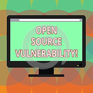 Word writing text Open Source Vulnerability. Business concept for Publicized Exploits are open to malicious users Blank Computer