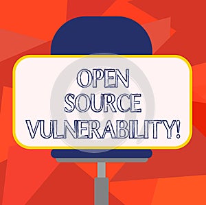 Word writing text Open Source Vulnerability. Business concept for Publicized Exploits are open to malicious users Blank