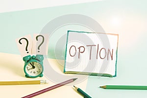 Word writing text Option. Business concept for the opportunity or ability to choose something or to choose Mini size alarm clock