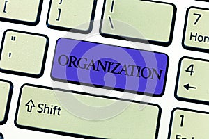 Word writing text Organization. Business concept for Organized group of showing with a particular purpose Business