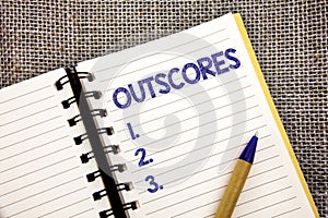 Word writing text Outscores. Business concept for Score more point than others Examination Tests running Health care Ball point pe