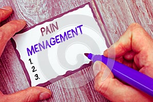 Word writing text Pain Management. Business concept for a branch of medicine employing an interdisciplinary approach