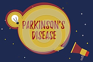 Word writing text Parkinson s is Disease. Business concept for nervous system disorder that affects movement