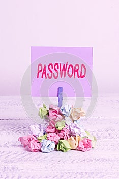 Word writing text Password. Business concept for the hidden word or expression to be used to gain access to something