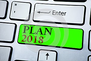 Word writing text Plan 2018. Business concept for Challenging Ideas Goals for New Year Motivation to Start. Concept For Informatio