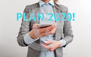 Word writing text Plan 2020. Business concept for detailed proposal for doing or achieving something next year Business