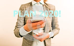 Word writing text Plan 2020. Business concept for detailed proposal for doing or achieving something next year Business