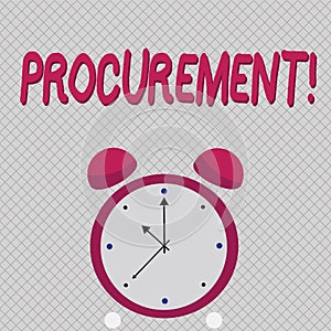 Word writing text Procurement. Business concept for Obtaining Procuring Something Purchase of equipment and supplies.