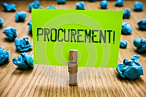 Word writing text Procurement Motivational Call. Business concept for Procuring Purchase of equipment and supplies Paper cyan obje