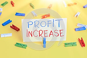 Word writing text Profit Increase. Business concept for the growth in the amount of revenue gained from a business Colored