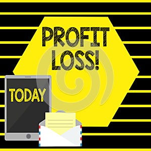 Word writing text Profit Loss. Business concept for Financial year end account contains total revenues and expenses.