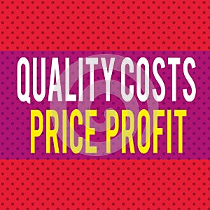 Word writing text Quality Costs Price Profit. Business concept for Balance between wothiness earnings value Seamless