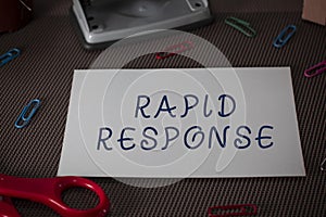 Word writing text Rapid Response. Business concept for Medical emergency team Quick assistance during disaster Scissors