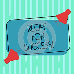 Word writing text Recipe For Success. Business concept for tricks and guides in order to achieve certain goals Two Megaphone with