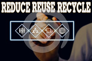 Word writing text Reduce Reuse Recycle. Business concept for environmentallyresponsible consumer behavior Picture photo