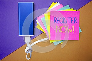 Word writing text Register Now. Business concept for Name in an Official List Enlist to be a Member Sign up