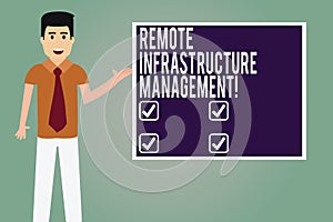 Word writing text Remote Infrastructure Management. Business concept for Managing of computer hardware and software Man