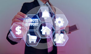Word writing text Remote Support. Business concept for help endusers to solve computer problems and issues remotely