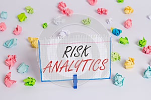 Word writing text Risk Analytics. Business concept for study of underlying uncertainty of a given course of action Colored