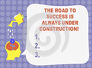 Word writing text The Road To Success Is Always Under Construction. Business concept for In continuous improvement Water