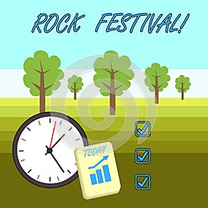 Word writing text Rock Festival. Business concept for Largescale rock music concert featuring heavy metals genre Layout photo