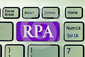 Word writing text Rpa. Business concept for The use of software with artificial intelligence to do basic task photo