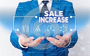 Word writing text Sale Increase. Business concept for Average Sales Volume has Grown Boost Income from Leads Male human