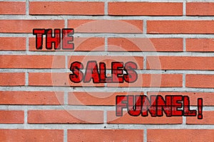 Word writing text The Sales Funnel. Business concept for refers to buying process companies lead customers through Brick