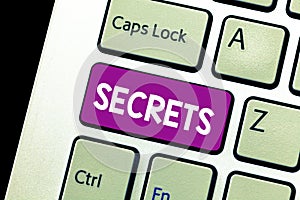 Word writing text Secrets. Business concept for Kept unknown by others Confidential Private Classified Unrevealed