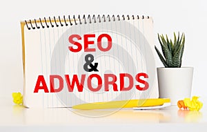 Word writing text Seo And Adwords. Business concept for Pay per click Digital marketing