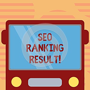 Word writing text Seo Ranking Result. Business concept for refers to websites position in search engine results Drawn Flat Front