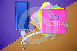 Word writing text Seo Targeting. Business concept for Specific Keywords for Location Landing Page Top Domain