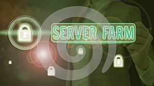 Word writing text Server Farm. Business concept for a group of computers acting as servers and housed together
