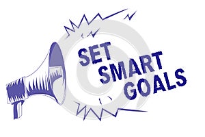 Word writing text Set Smart Goals. Business concept for Establish achievable objectives Make good business plans Purple megaphone