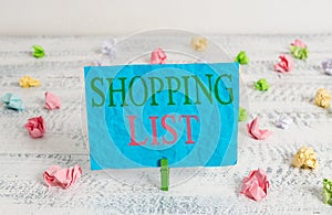 Word writing text Shopping List. Business concept for Discipline approach to shopping Basic Items to Buy Green