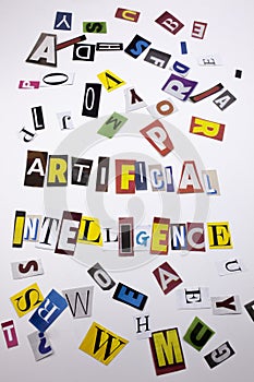 A word writing text showing concept of ARTIFICIAL INTELLIGENCE made of different magazine newspaper letter for Business case on th