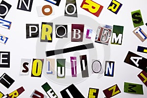 A word writing text showing concept of Problem Solution made of different magazine newspaper letter for Business case on the white