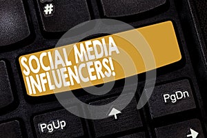 Word writing text Social Media Influencers. Business concept for showing who have a reputation for their knowledge photo
