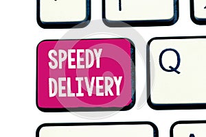 Word writing text Speedy Delivery. Business concept for provide products in fast way or same day shipping overseas