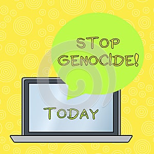 Word writing text Stop Genocide. Business concept for to put an end on the killings and atrocities of showing Round photo