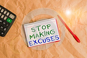 Word writing text Stop Making Excuses. Business concept for Cease Justifying your Inaction Break the Habit Papercraft