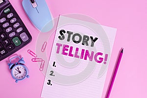 Word writing text Story Telling. Business concept for activity writing stories for publishing them to public Calculator