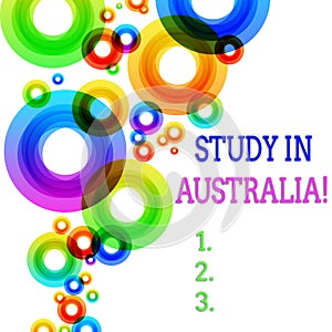 Word writing text Study In Australia. Business concept for going into foreign country order complete your studies