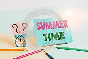 Word writing text Summer Time. Business concept for warmest season of the year Summer season or period like summer Mini size alarm
